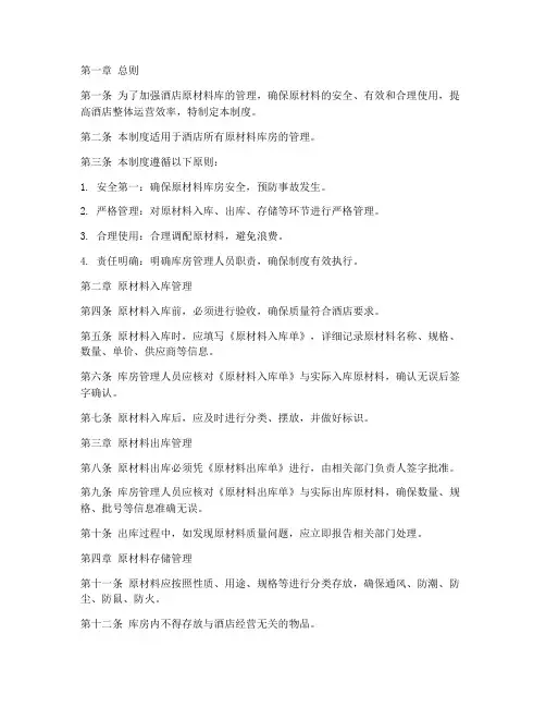 酒店原材料库管理制度范本
