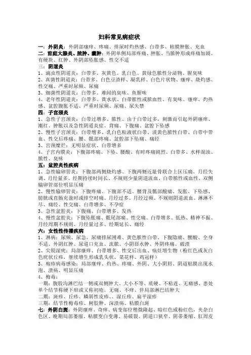 妇科常见病症状