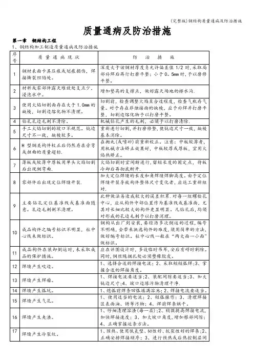 (完整版)钢结构质量通病及防治措施