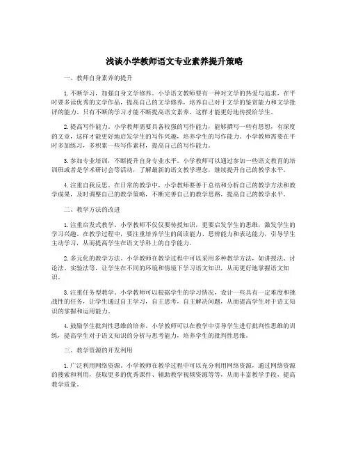 浅谈小学教师语文专业素养提升策略