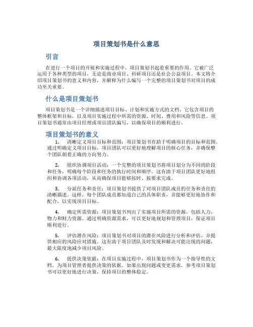 项目策划书是什么意思