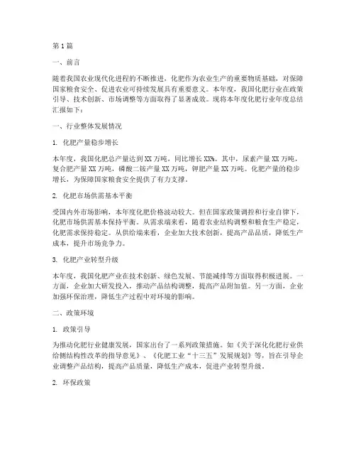化肥年度总结汇报(3篇)