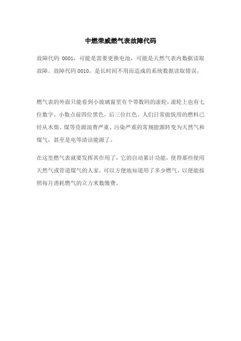 中燃荣威燃气表故障代码