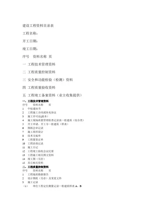 建设工程资料目录表