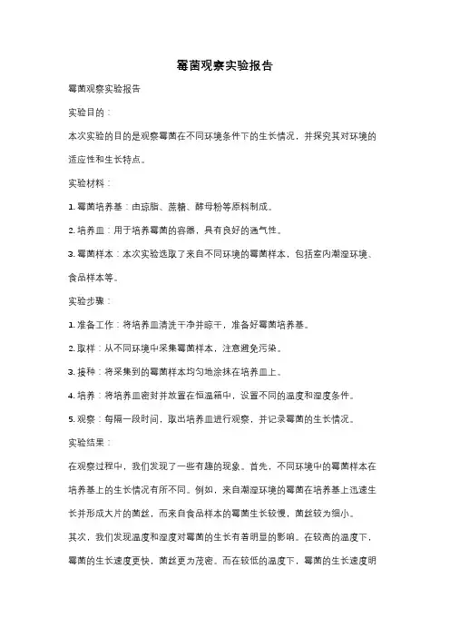 霉菌观察实验报告