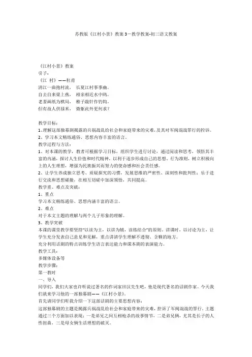 苏教版《江村小景》教案3-教学教案-初三语文教案
