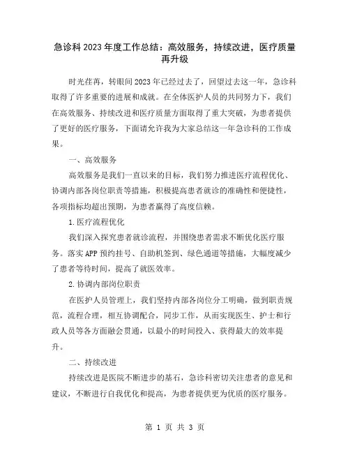 急诊科2023年度工作总结：高效服务,持续改进,医疗质量再升级