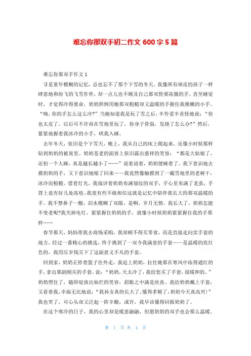 难忘你那双手初二作文600字5篇