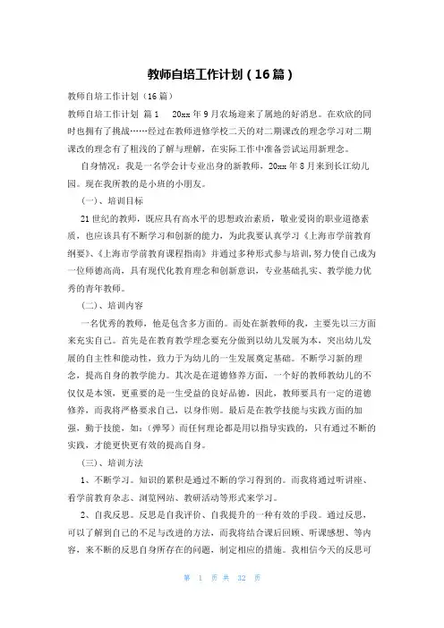 教师自培工作计划(16篇)