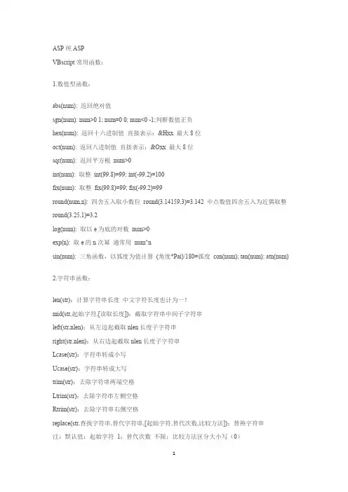 VB常用函数表
