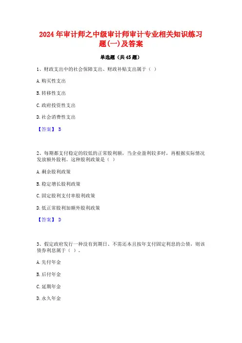 2024年审计师之中级审计师审计专业相关知识练习题(一)及答案