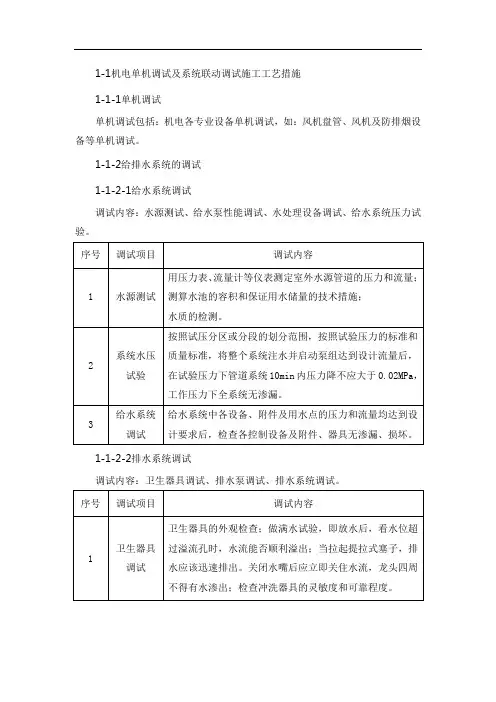 机电单机调试及系统联动调试施工工艺措施