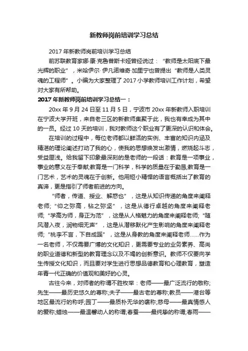 2017年新教师岗前培训学习总结
