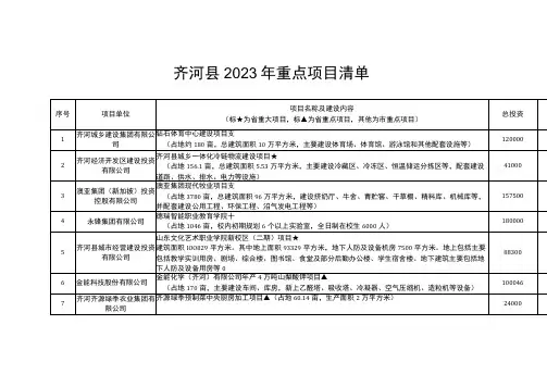 齐河县2023年重点项目清单