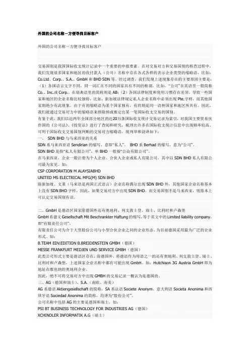 外国公司名称拼写大全