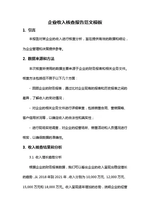 企业收入核查报告范文模板