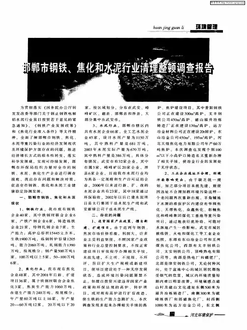 邯郸市钢铁、焦化和水泥行业清理整顿调查报告