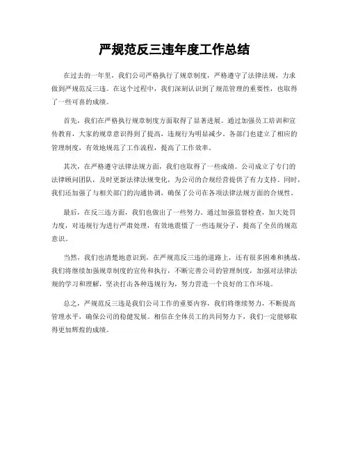 严规范反三违年度工作总结