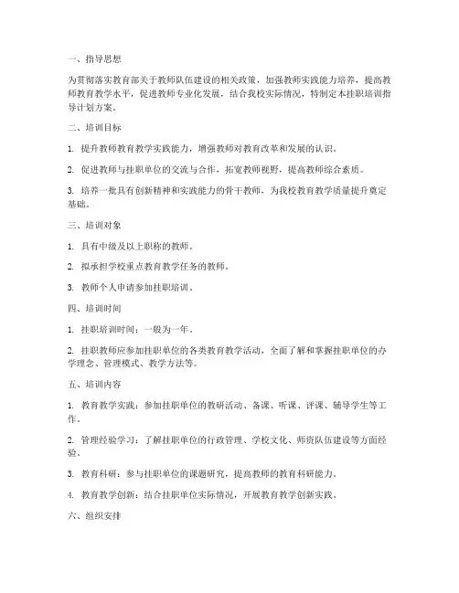 学校挂职培训指导计划方案
