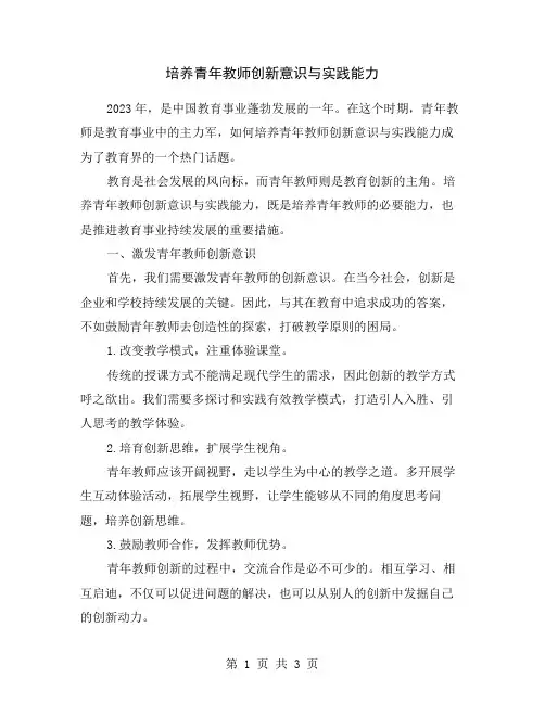 培养青年教师创新意识与实践能力