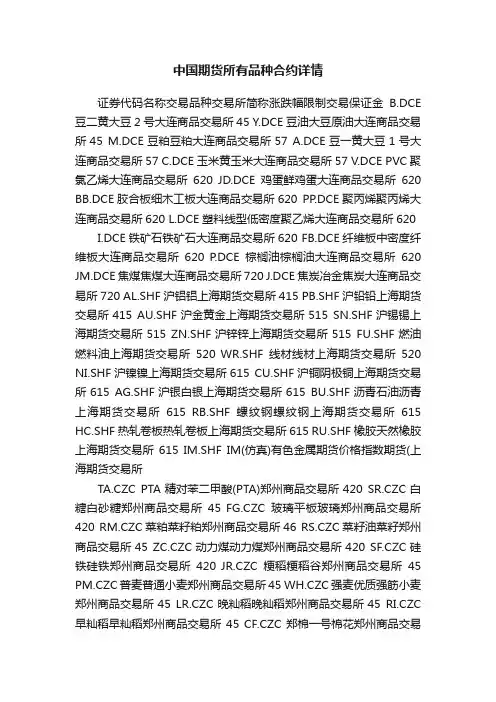 中国期货所有品种合约详情