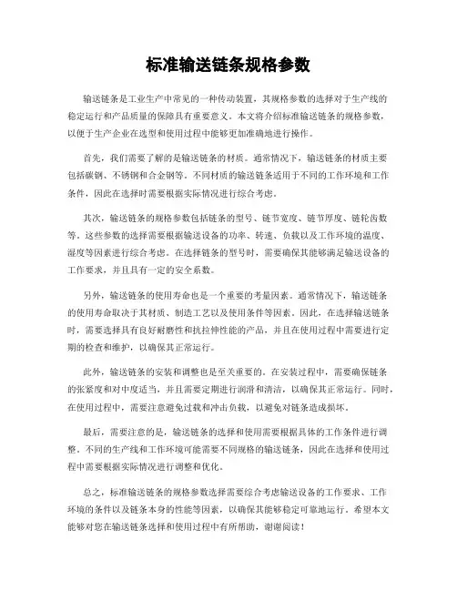 标准输送链条规格参数