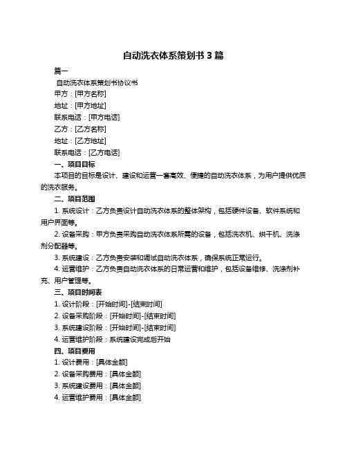 自动洗衣体系策划书3篇