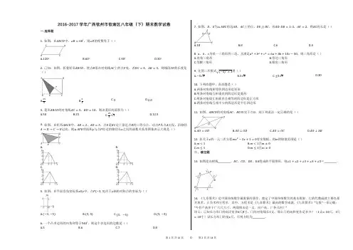 2016-2017学年广西钦州市钦南区八年级(下)期末数学试卷