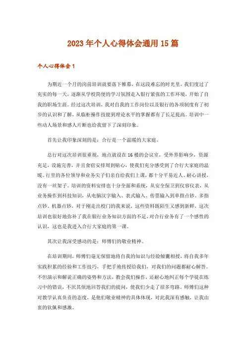 2023年个人心得体会通用15篇