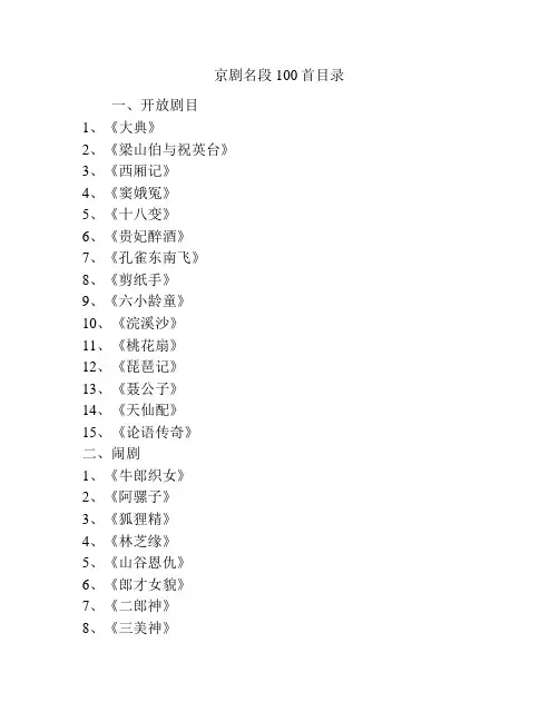 京剧名段100首目录