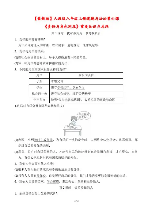 【最新版】人教版八年级上册道德与法治第六课《责任与角色同在》重要知识点总结