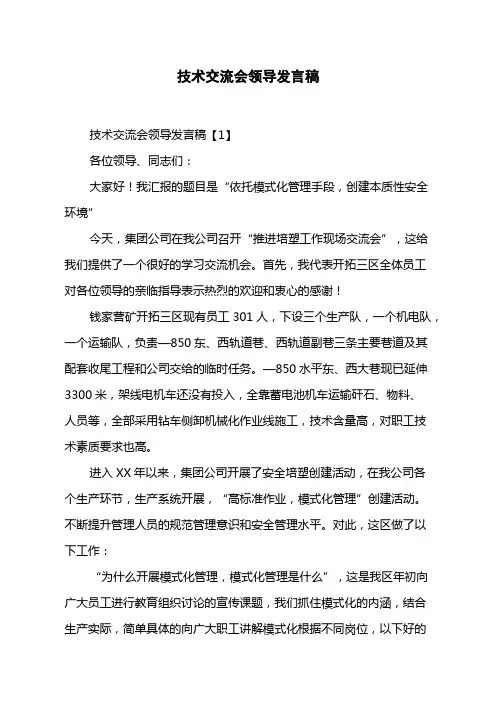 技术交流会领导发言稿