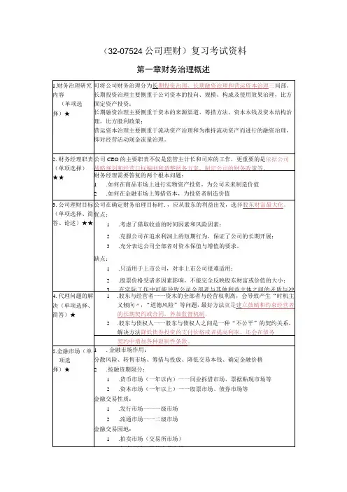 《公司理财》复习考试资料