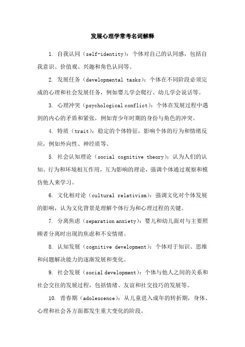 发展心理学常考名词解释
