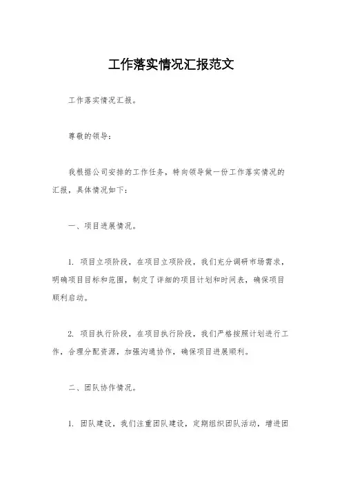 工作落实情况汇报范文