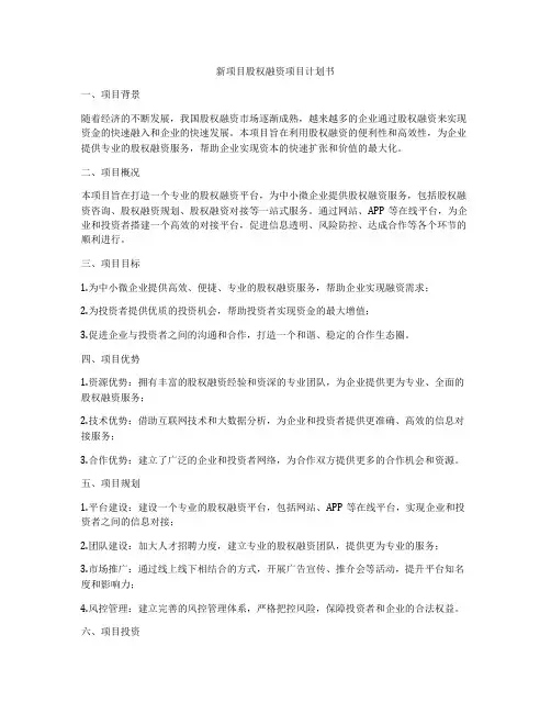 新项目股权融资项目计划书