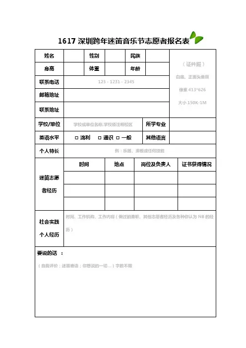 1617深圳跨年迷笛音乐节志愿者报名表