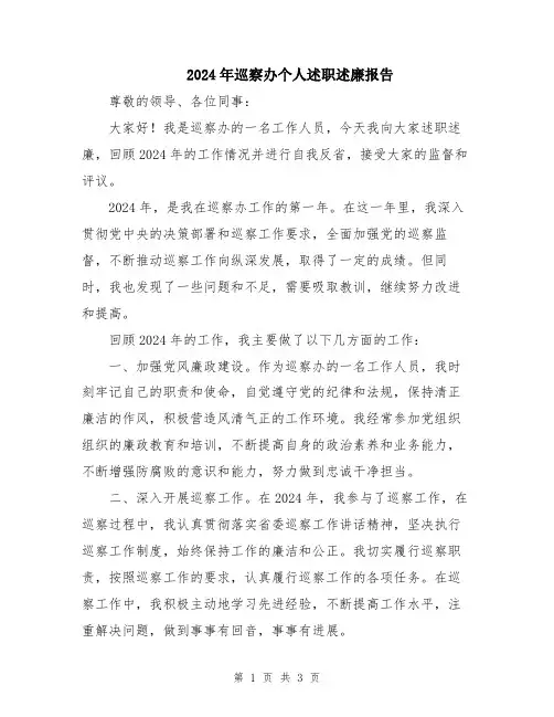 2024年巡察办个人述职述廉报告