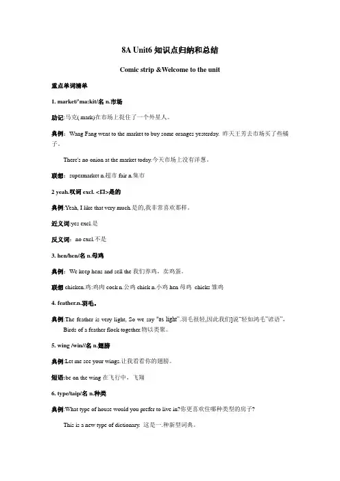 [译林版]8A Unit6知识点归纳和总结