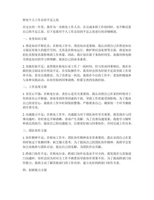 核电个人工作总结不足之处