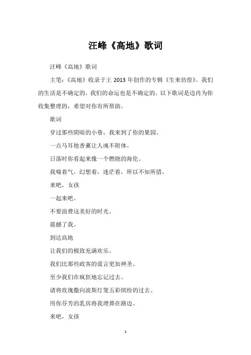 汪峰《高地》歌词