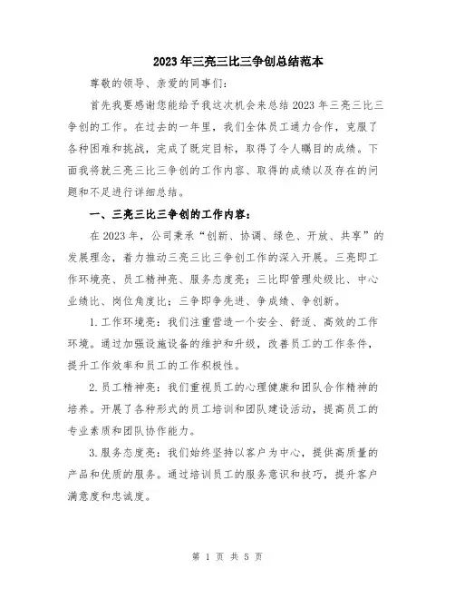 2023年三亮三比三争创总结范本