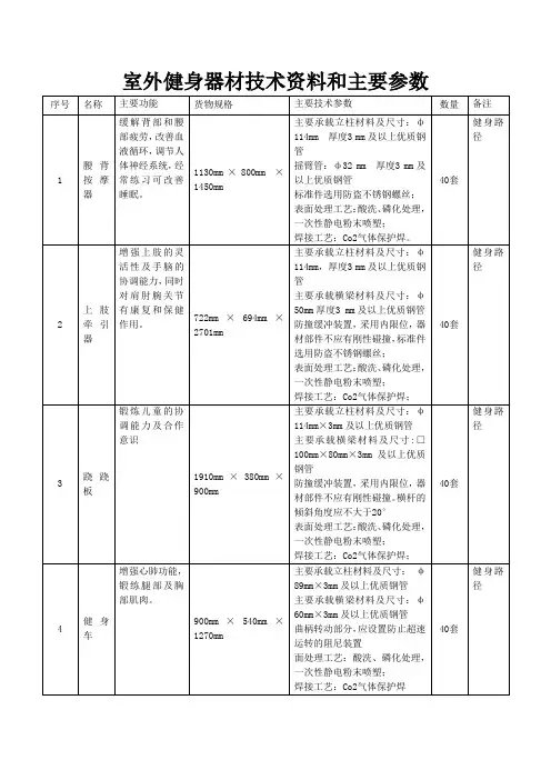 室外健身器材技术资料和主要参数