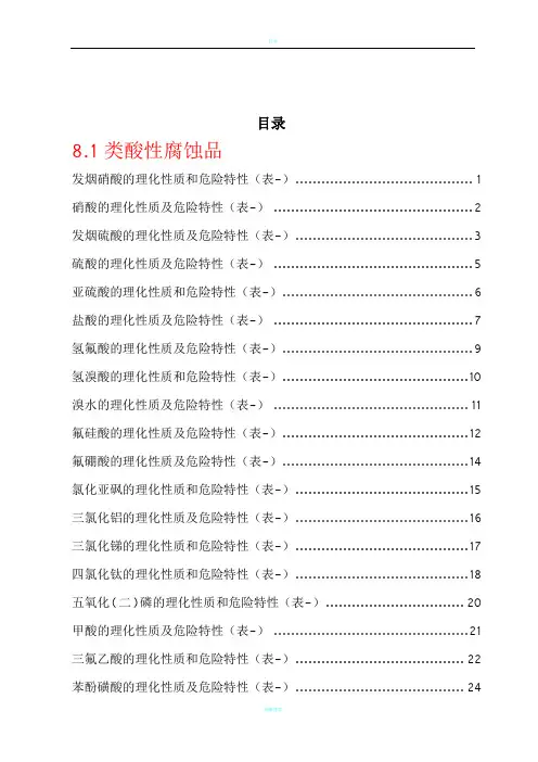 危险化学品特性表_第8类     腐蚀品