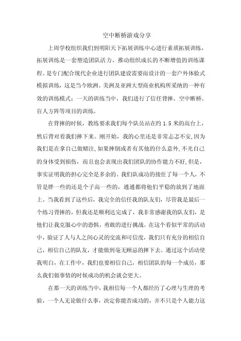 拓展心得体会：空中断桥游戏分享（2）