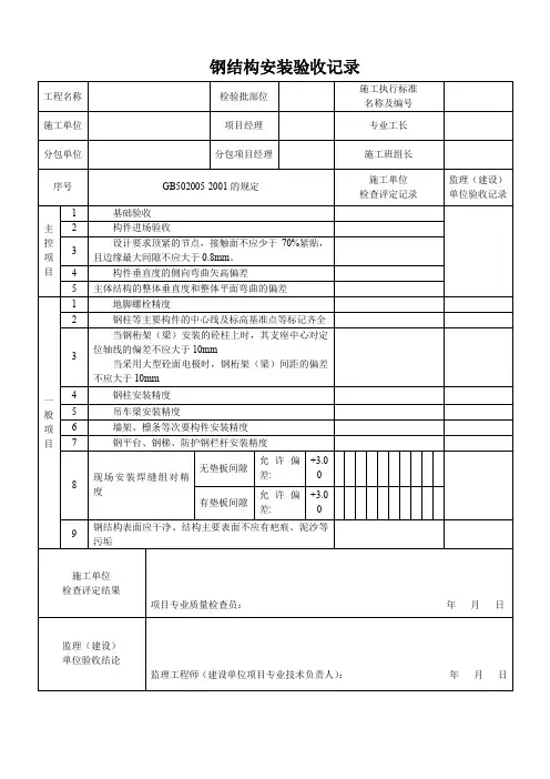 钢结构安装验收记录