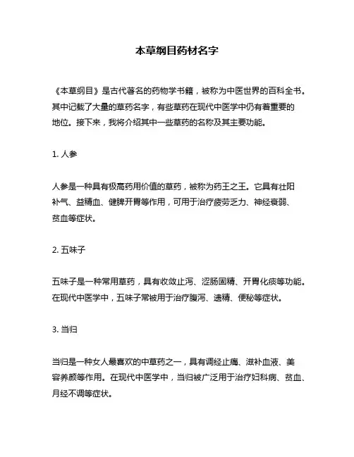本草纲目药材名字