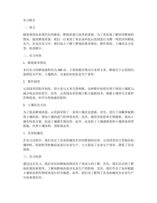 田间耕地实习报告