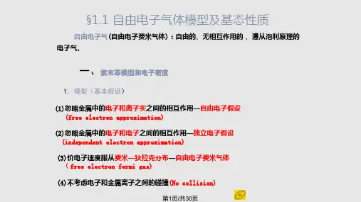 金属自由自由电子气体模型及基态性质解析PPT课件