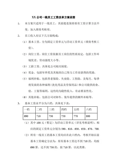 XX公司一线员工工资改革方案设想  一线员工工资方案